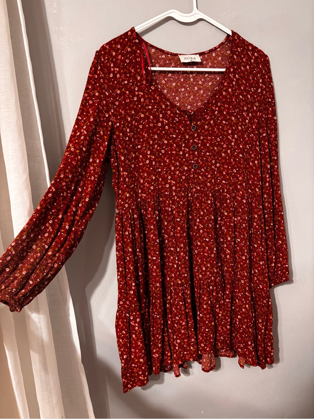 Aura Burgundy Floral V-Neck Dress